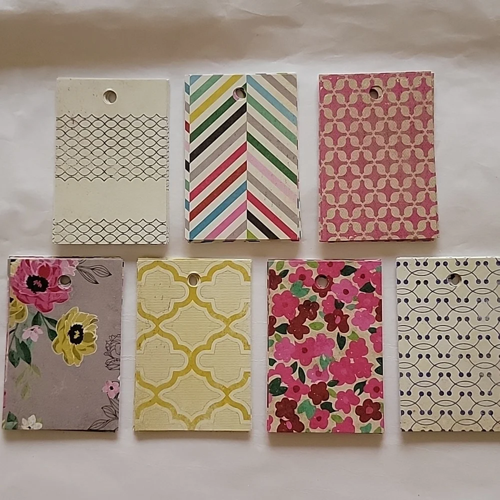 56 Cardstock Hand Cut Multicolored Mixed Print Blank Back Gift Tags